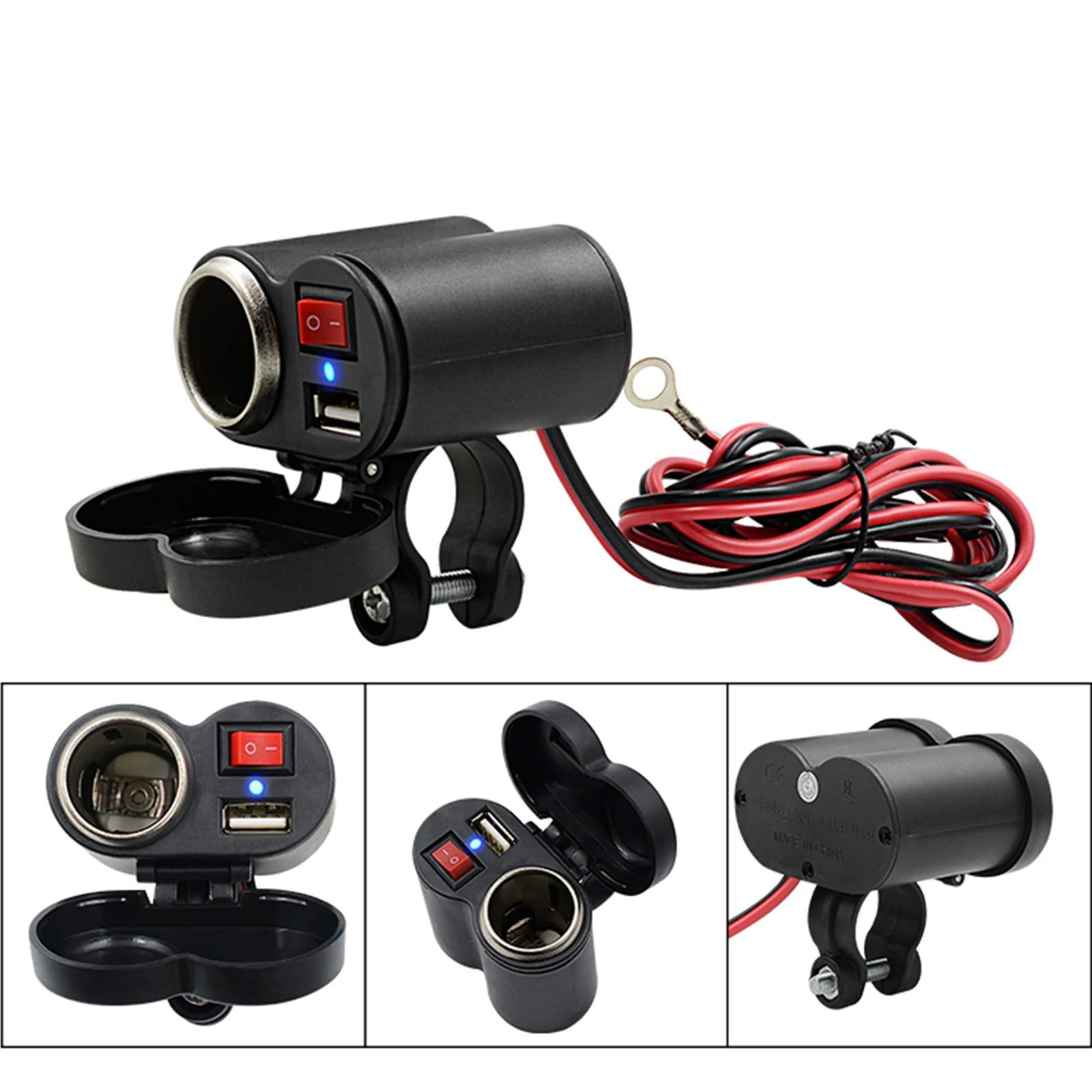 12V USB Charger Cigarette Lighter with Switch Waterproof Power Port Outlet Socket For Motorcycle ATV Cross bike Phone Tablet GPS