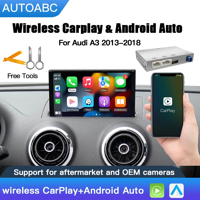 AUTOABC Wireless CarPlay Android Auto Interface for Audi A3 A4 A5 Q2 Q7 Q5L 8V Cassette with MIB AirPlay Mirror Link Multimedia