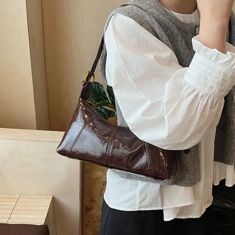 

Trendy Retro Leather Underarm Bag Solid Color Leisure Women's Armpit Bag Handbag French Commuting Shoulder Bag Girls
