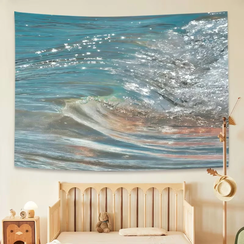 VIKAMA Oil Painting Style Waves and Glittering Light Tapestry Home Wall Hanging Cloth Living Room Bedroom Homestay Decor