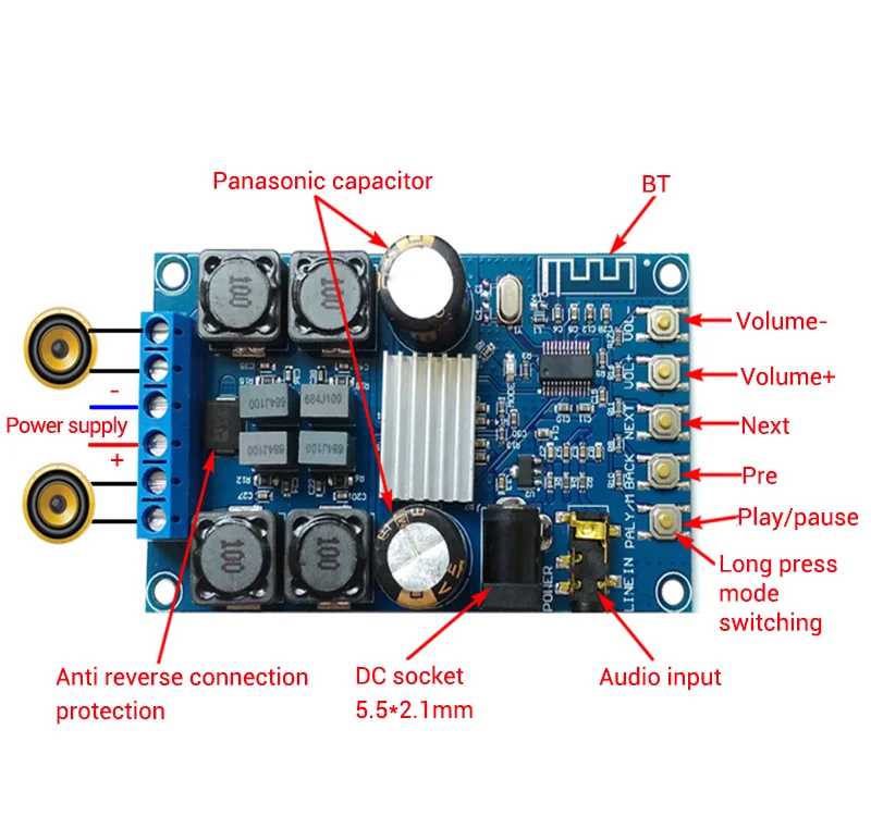 ZK-502B с корпусом без POP Sound DIY Плата цифрового усилителя Плата модуля Двухканальный 50 Вт * 2 Плата аудиоусилителя