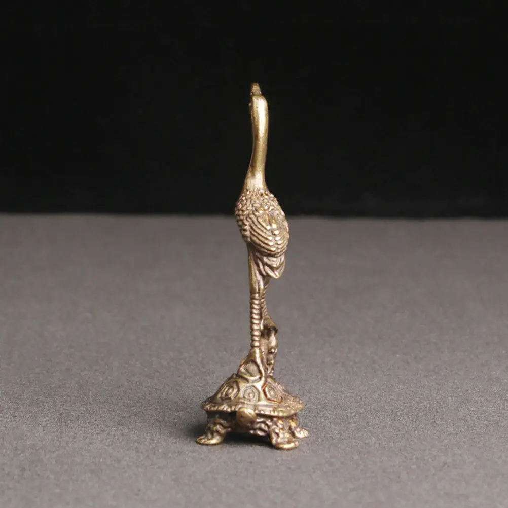 Brass Turtle Crane Tabletop Ornament Vintage Style Sturdy Strong Craftsmanship Smooth Mellow Finish Delicate Detail Home Decor