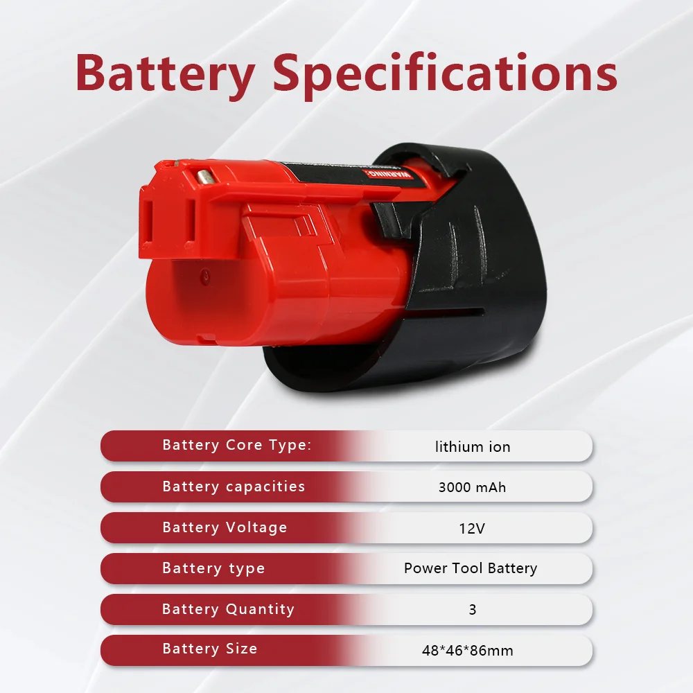 Pro baterii Milwaukee 3Ah kompatibilní s baterií Milwaukee 12V M12 XC 48-11-2410 48-11-2420 48-11-2411 12V akumulátorové nářadí - náhled 5