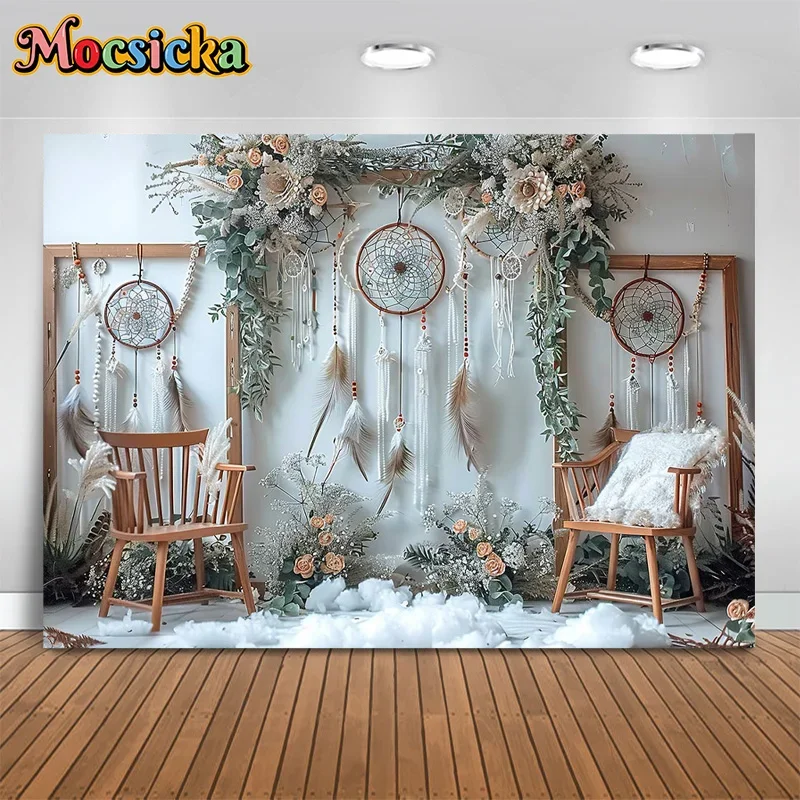 Mocsicka خلفيات للتصوير الفوتوغرافي البوهيمي عيد ميلاد سعيد خلفية شرابة ديكور الكبار الاطفال صورة كعكة سحق استوديو راية #3