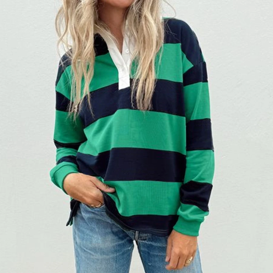 قمصان نسائية من Streetwear بياقة مقلوبة وأكمام طويلة مرقعة ملابس فضفاضة للخريف Y2K