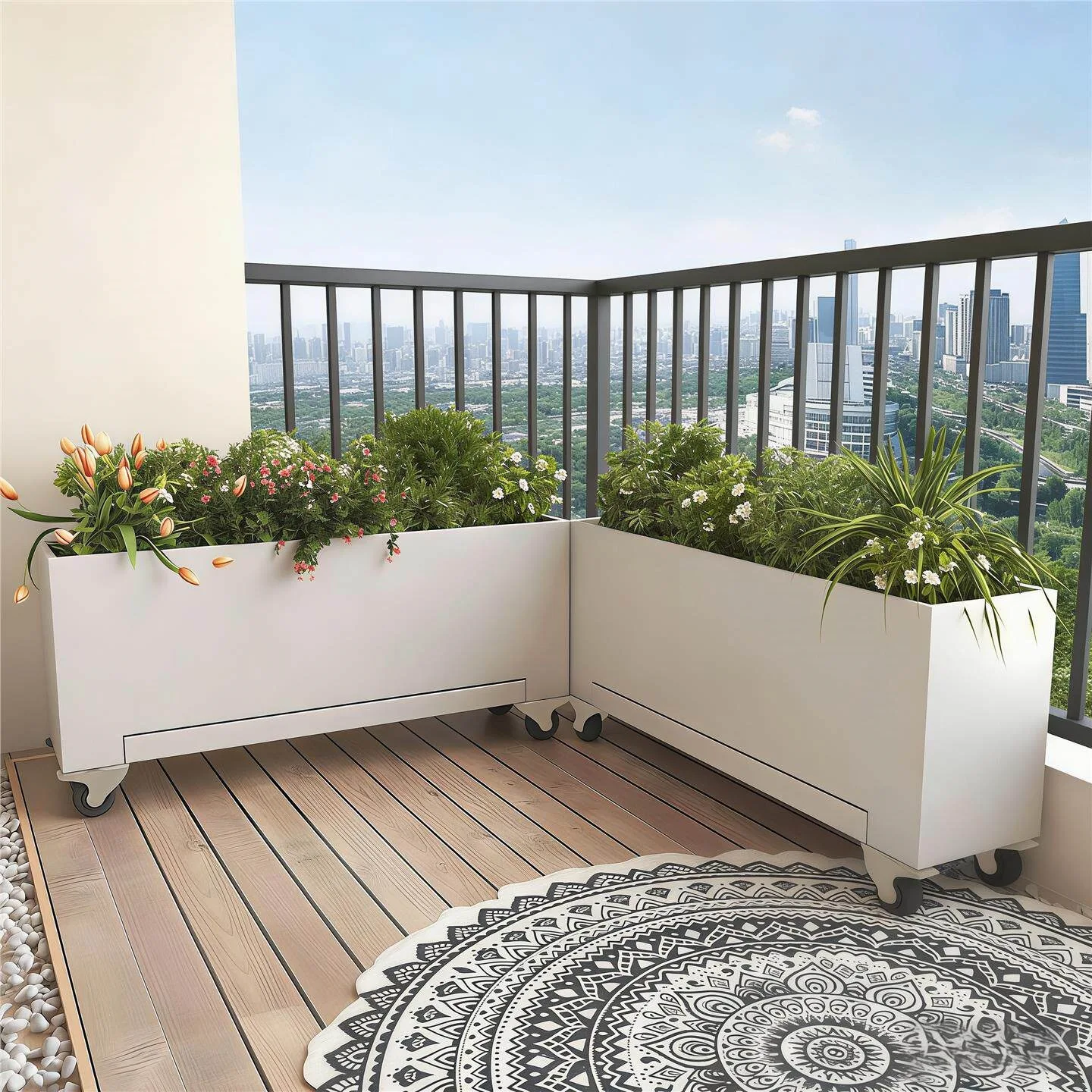 Stainless steel flower box outdoor balcony mobile rectangular planting box hotel terrace indoor flower pot
