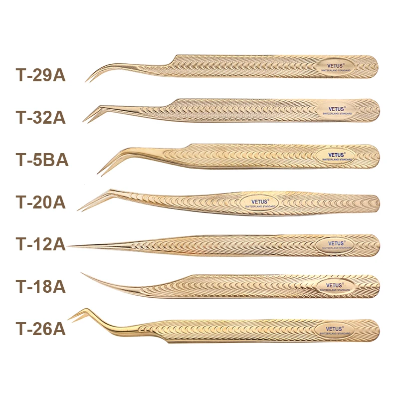 VETUS 미끄럼 방지 골든 속눈썹 트위저, 스테인리스 스틸 고정밀 초미세 팁, 전문 메이크업 트위저, 2025 신제품