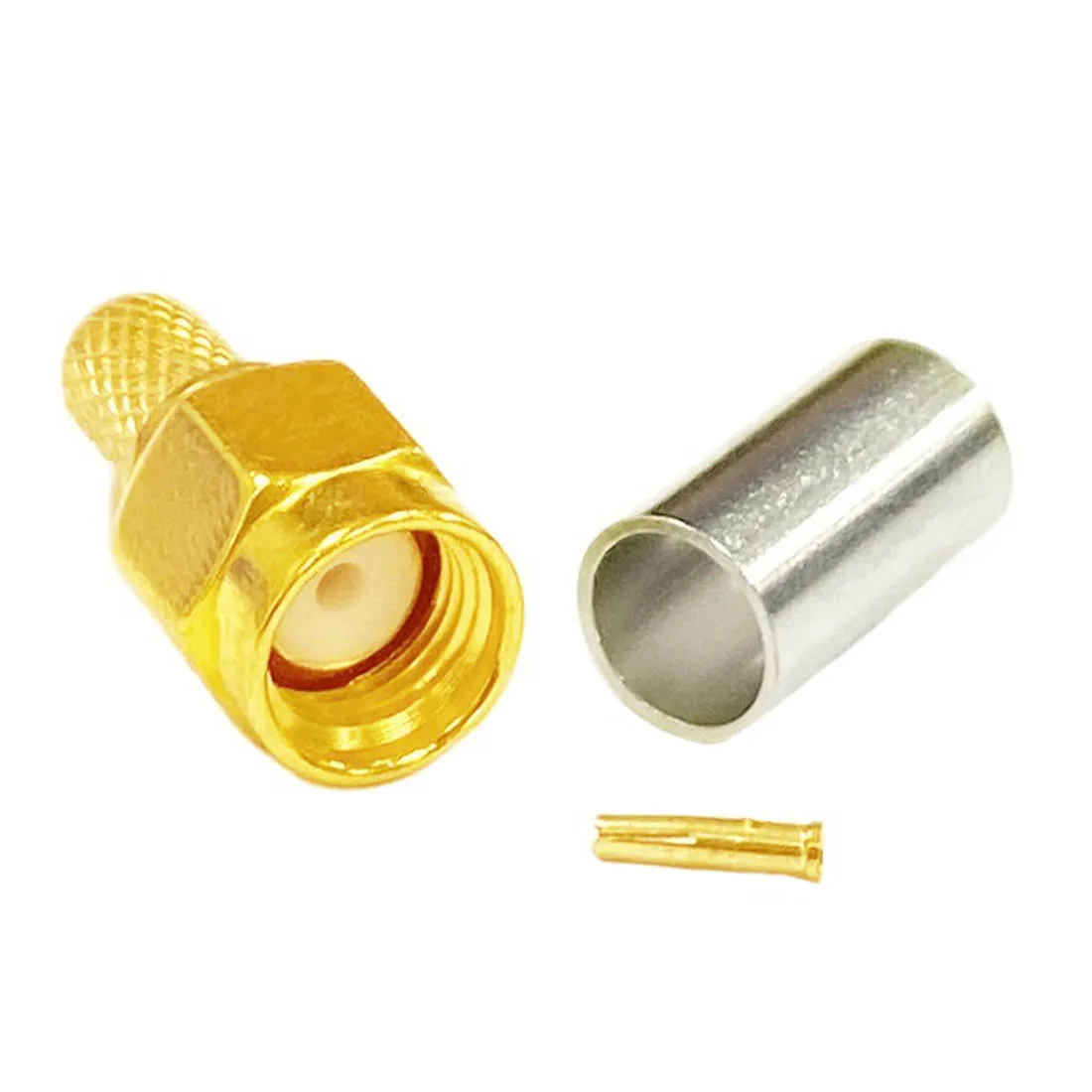 

1pc RP SMA Connector Male Plug RF Coax Convertor Crimp for RG58 RG142 RG400 LMR195 Cable Straight Goldplated New Wire Connector