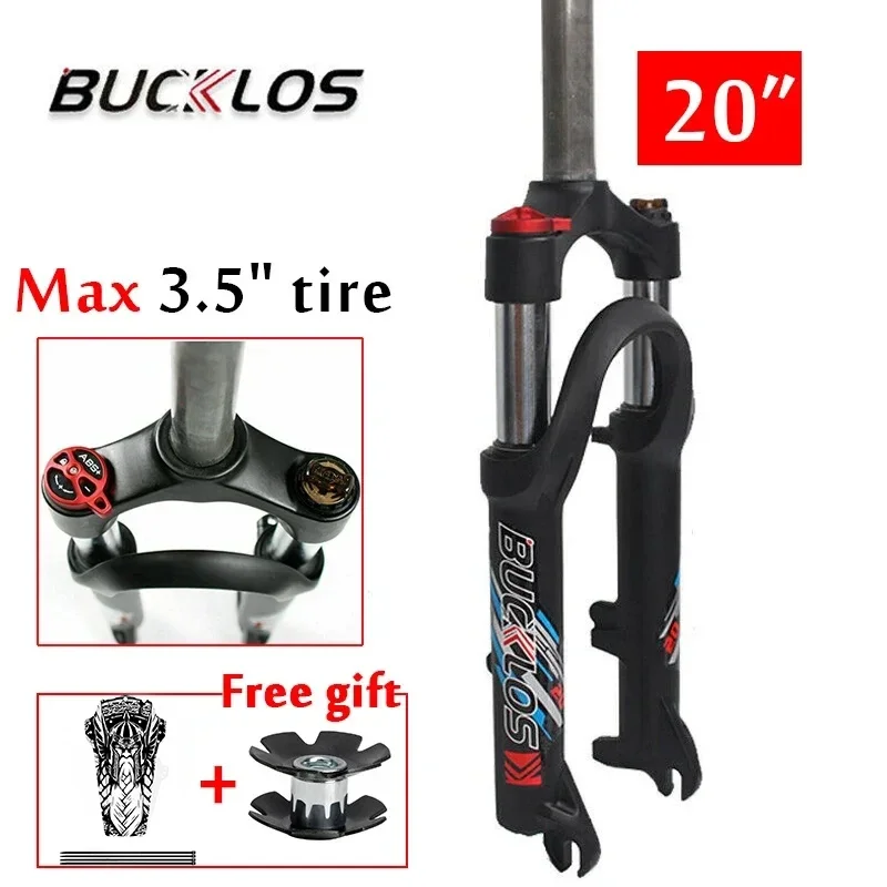 BUCKLOS 20inch Bicycle Fork  Aluminum Alloy Oil Spring Suspension Fork 50mm Travel Quick Release Fork Give Two Top Caps MTB Part