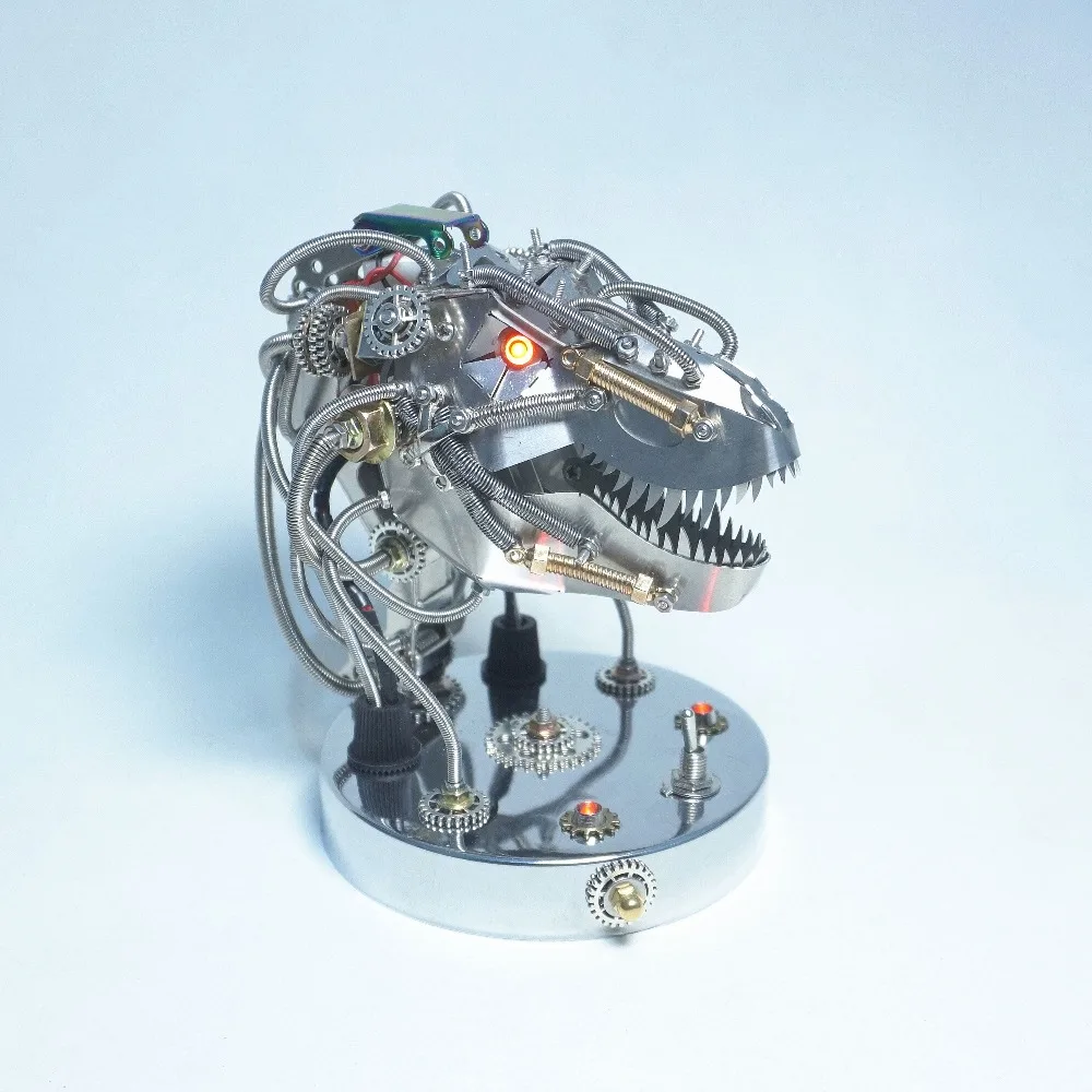 

3D Metal Puzzle Mechanical T-Rex Head Model 300+ Pieces DIY Assembly Kit LED Light Up Working Model Adult Hobby Cool Tech Gift