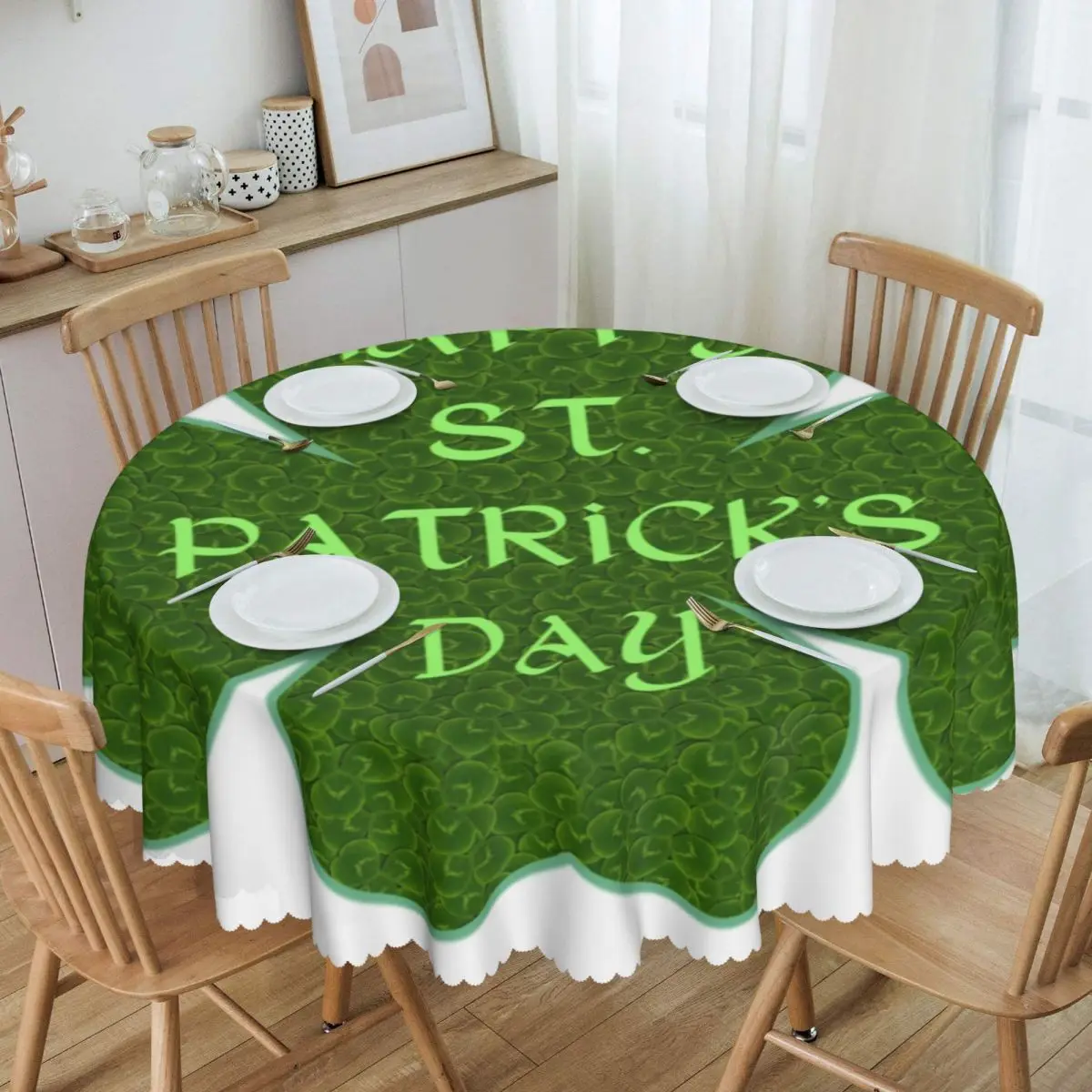 Custom Lucky Four Leaf Clover Shamrock Pattern Tablecloths 60 Inch Happy Saint Patrick Day Table Cover for Wedding Table Cloth