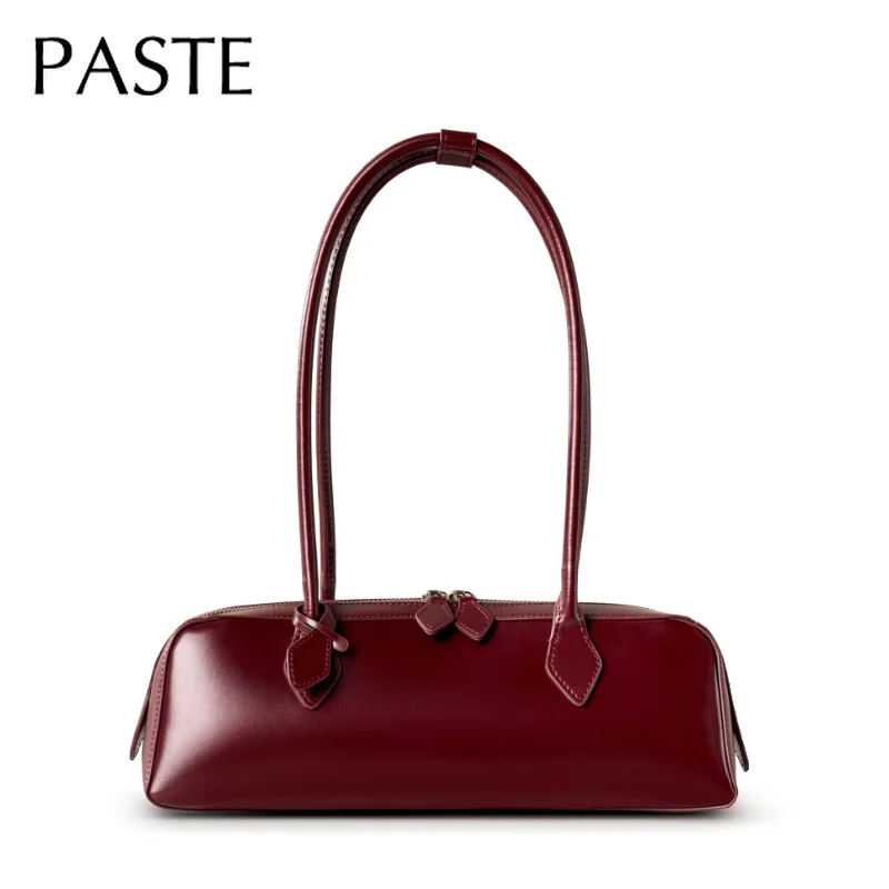 New Maroon Coffee Color England Style Women Armpit Bag Hard Split Cow Leather Female Long Handle Tote Horizontal Handbag