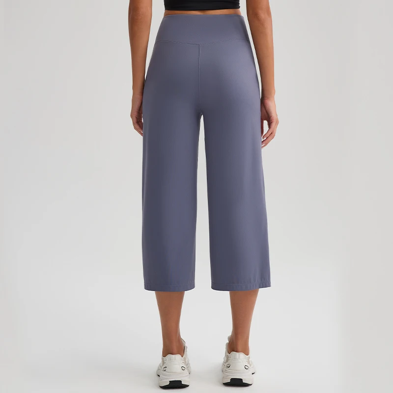 Women's Comfortable Loose Wide Leg Capri Yoga Pants, High Waist Tummy Control Sporty Casual Trousers for Daily Wear & Workout