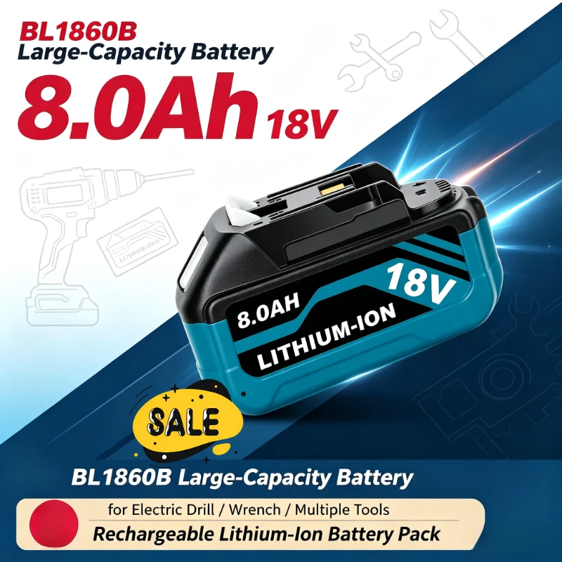 Power Tool Replacement Battery, BL1860B 18V 8.0Ah Large‑Capacity Battery for Electric Drill Wrench Multiple Tools Fast Shipping