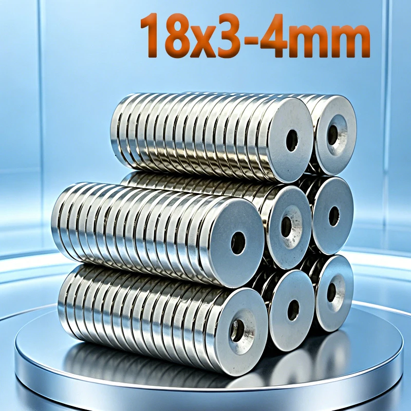 N35 NdfeB 18x3-4mm Magnet Round Hole Shape Permanent Magnetic Imanes 18*3-4mm Accessory Garage Tool Neodymium Magnet 5-80pcs