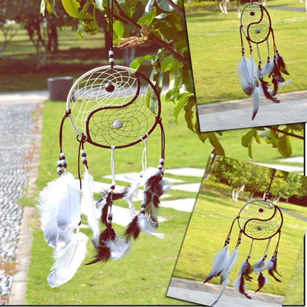 

Dream Catcher 15Cm Circle 50Cm Length Black White Tai Pattern Beads Handmade Wall Hanging Decor Home Decoration