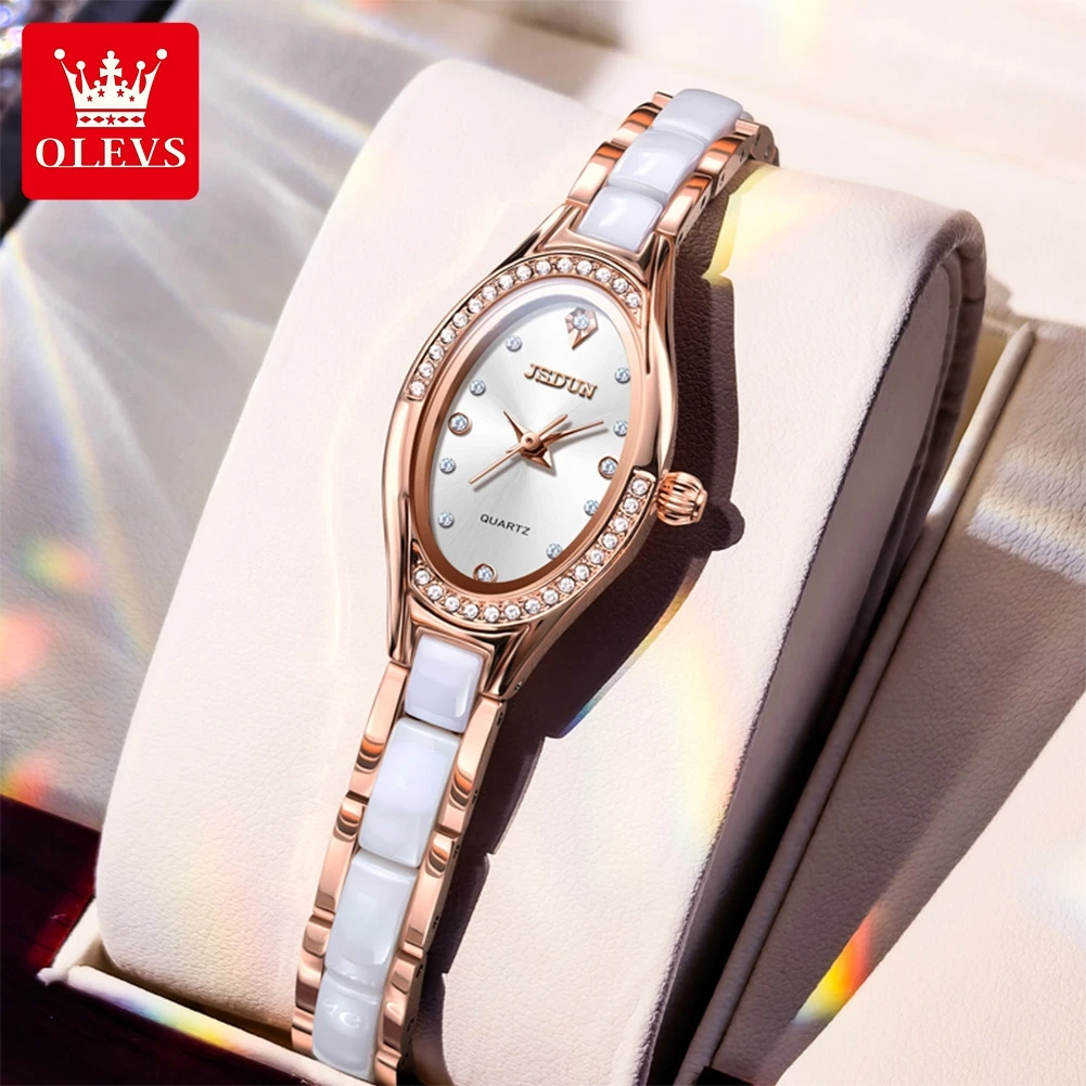 JSDUN ساعات نسائية فاخرة موضة صغيرة الطلب حزام السيراميك العلامة التجارية الأصلية كوارتز ساعة اليد لسيدة فستان مقاوم للماء الاتجاه #1