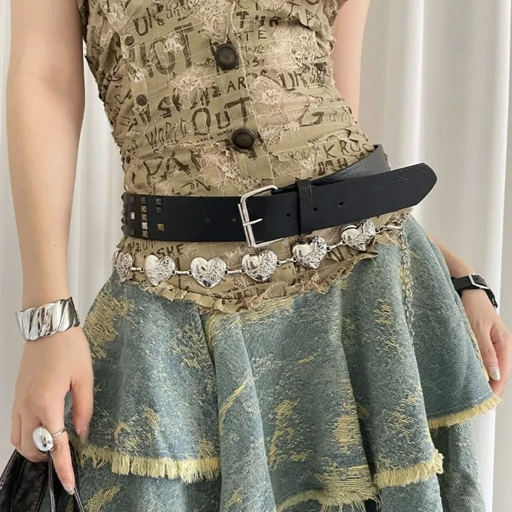 

American Vintage Women's Belt Leather Gothic Rivet Waist Belt Y2k Versatile Dress Jeans Belt Waist Accessories