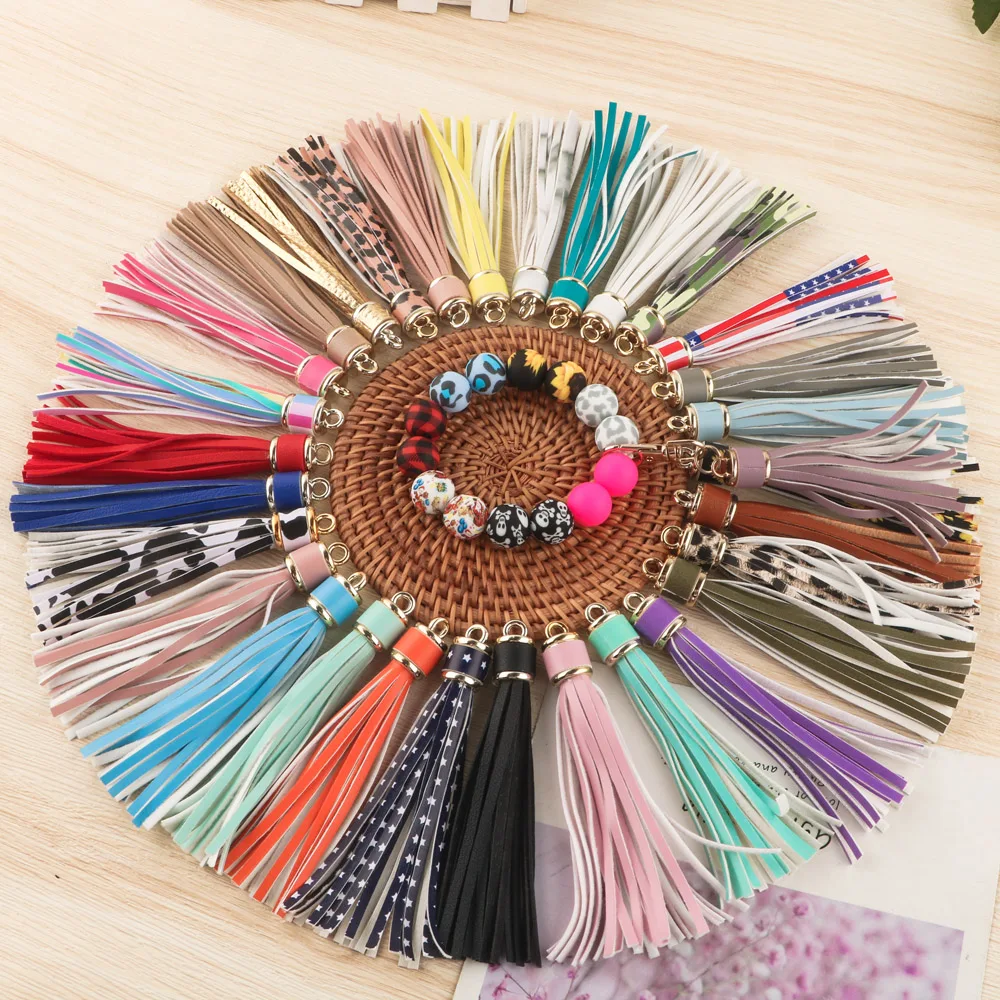 5-10pcs Faux Leather Keychain Tassels Bulk Colored Tassel Pendants Crafts For Keyring Jewellery Making DIY Keychains Supplies