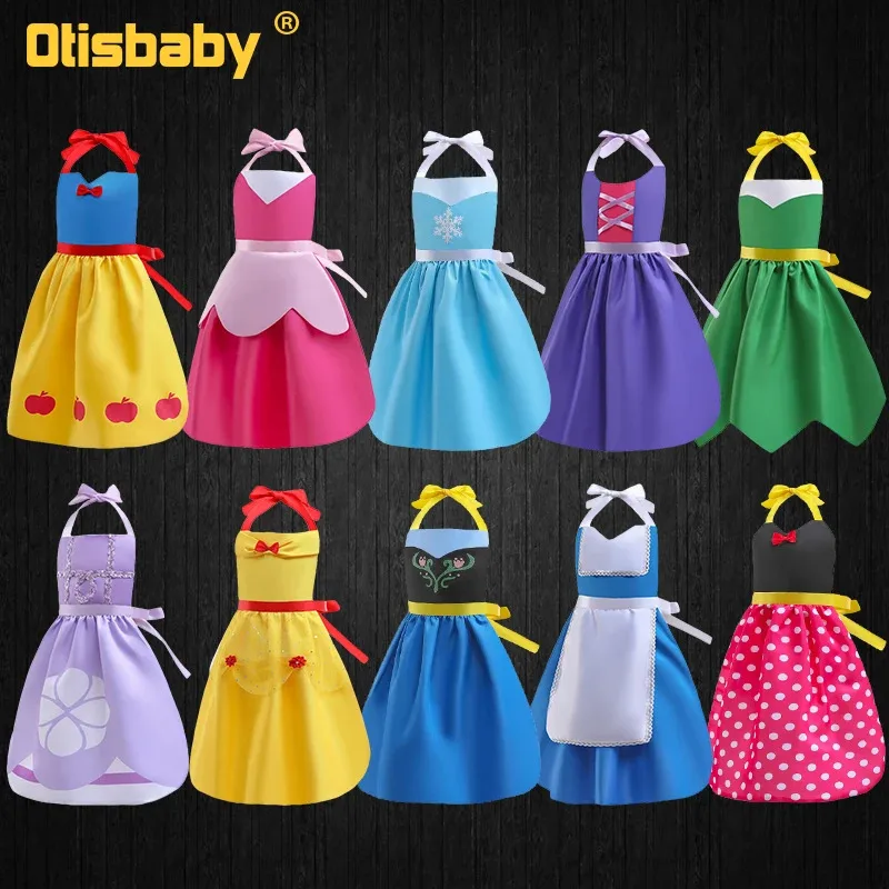 

2022 Cartoon Mother Kids Princess Handicraft Art Picnic Outdoor Occasion Sling Apron for Girls Fairy Elsa Anna Princess Costume