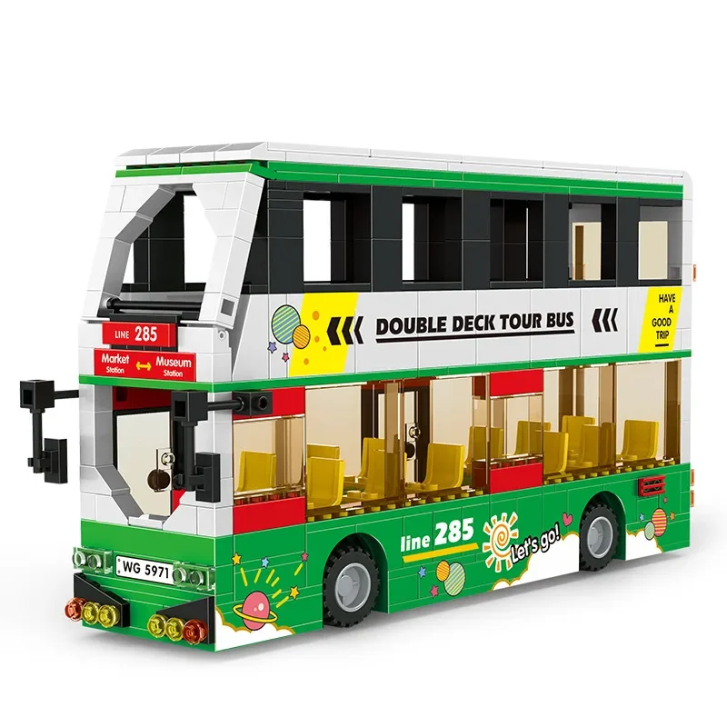 MOC Double Decker Bus wisata Bus blok bangunan partikel kecil DIY mainan anak-anak permainan orang tua-anak