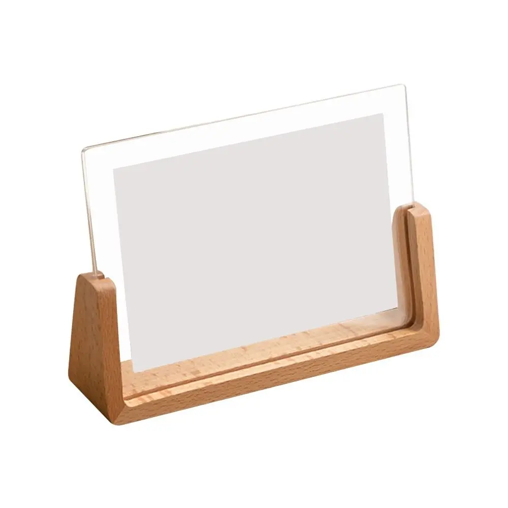 Display Rack Acrylic Photo Frame U Shape Transparent Wood Pictures Frame Walnut/Beech Creative Photo Holder