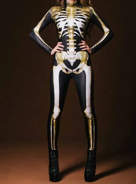 Damenkleidung Maskerade 3D-Gedrucktes Halloween-Karneval-Horror-Skelett-Cosplay-Kostüm Enger Jumpsuit Zentai-Bodysuit – Detail 7