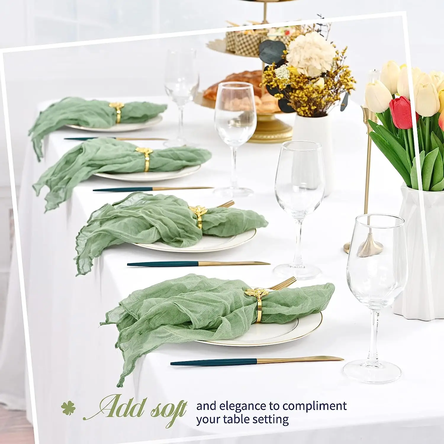 24-120Pcs Sage Green Wedding Napkins Cloth Napkins Cotton Gauze Towel 20inch Serving Napkins Dining Placemats Party Table Decor