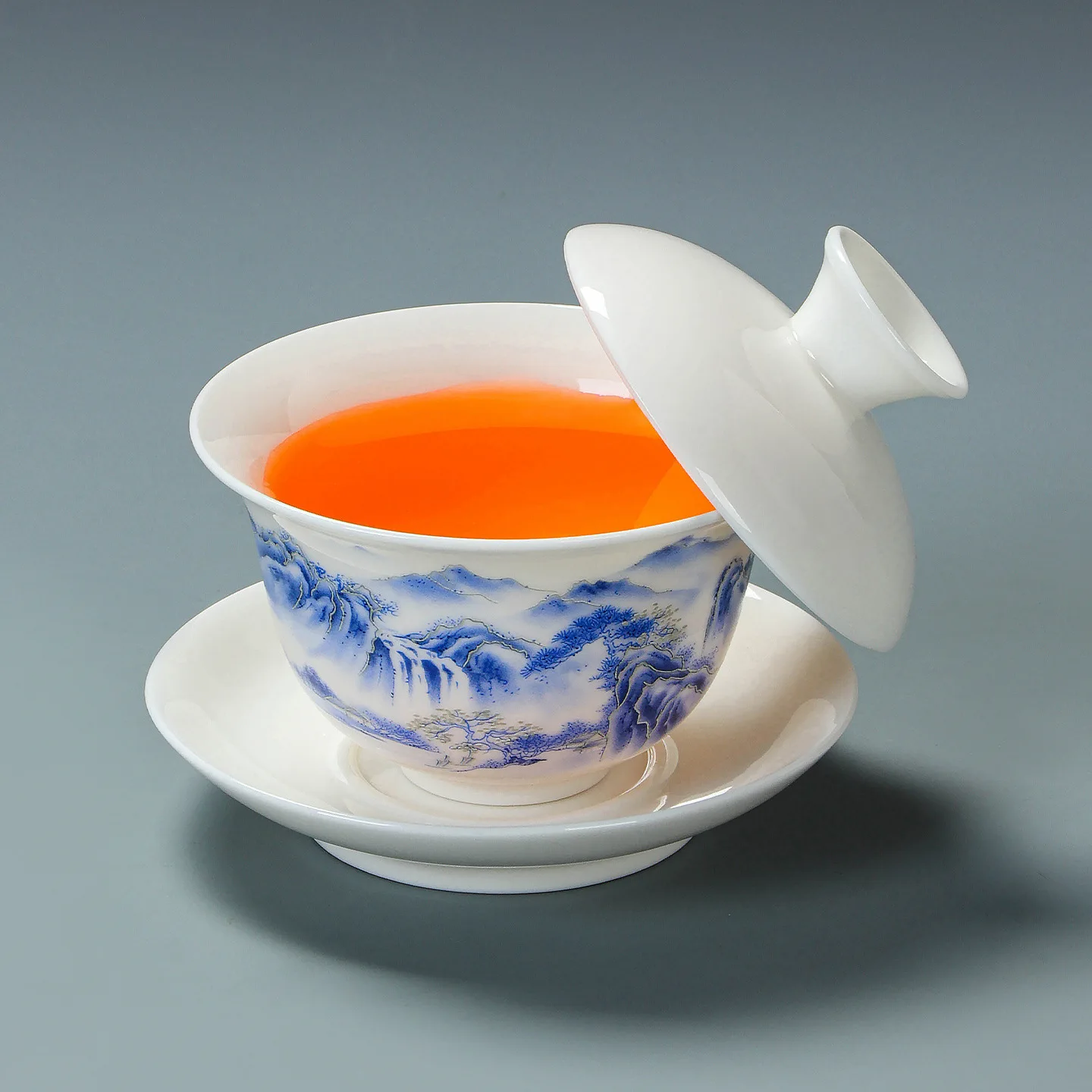 Handmade Dehua Suet Jade White Porcelain Sancai Gaiwan Tea Bowl Hover Lid Kung Fu Tea Set Home Office Gift Box