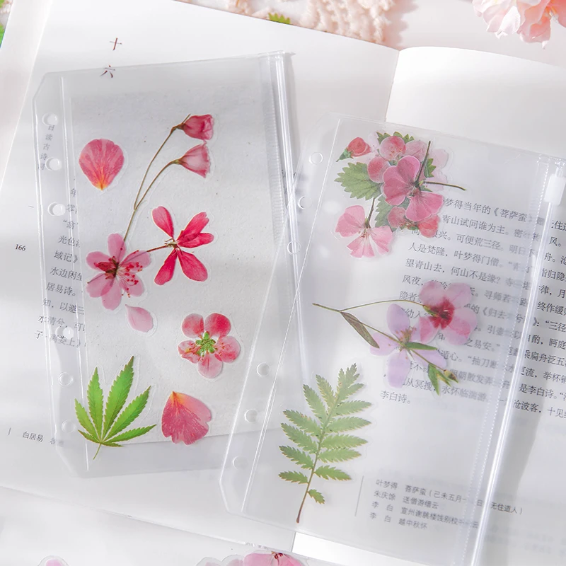 54pcs Creative Retro Label Flower Plant Stickers Material Pack Planner Handbook DIY Scrapbooking Aesthetic Material Deco