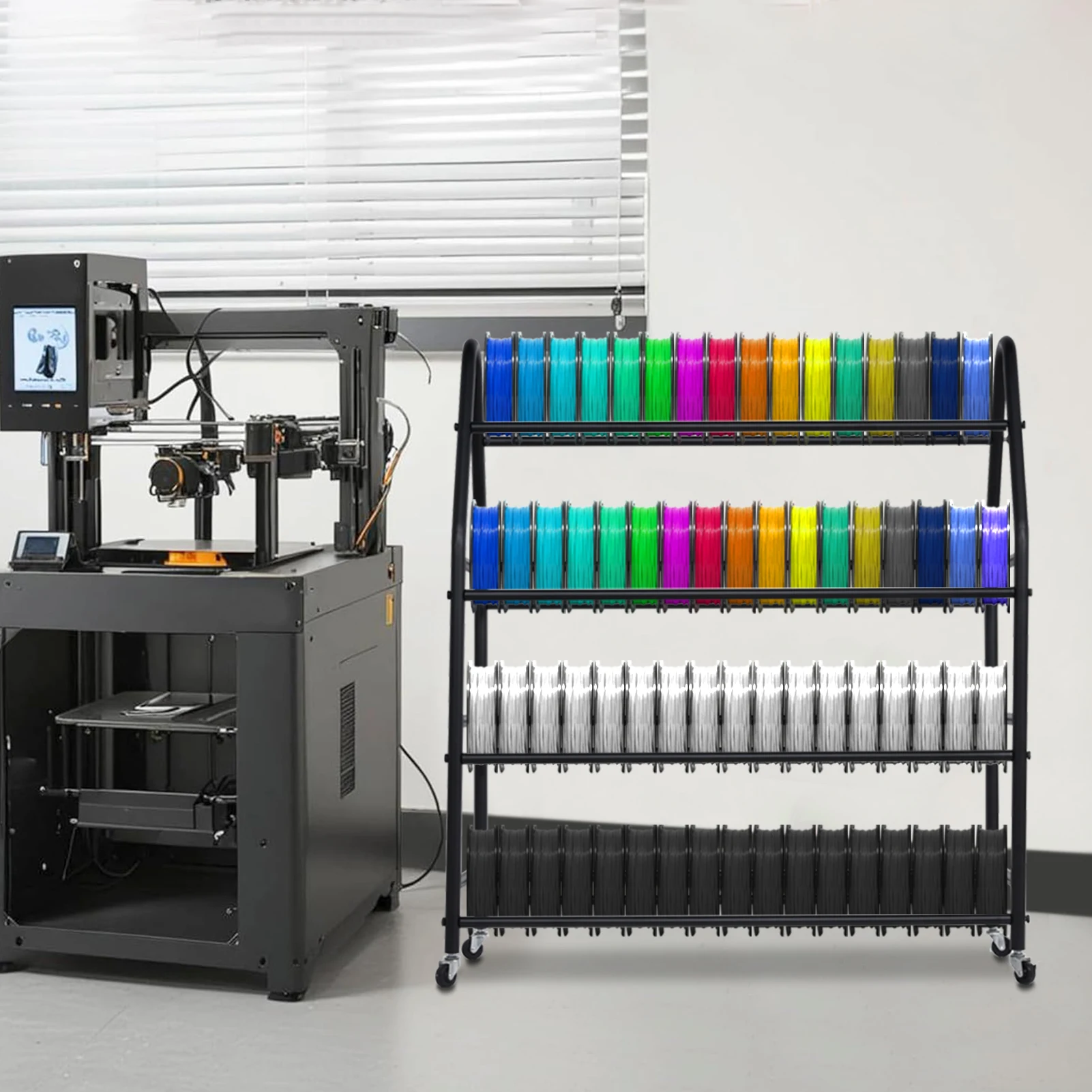 Stojak na filament do drukarki 3D z kółkami, wytrzymała metalowa półka, akcesoria do drukowania 3D, czarny