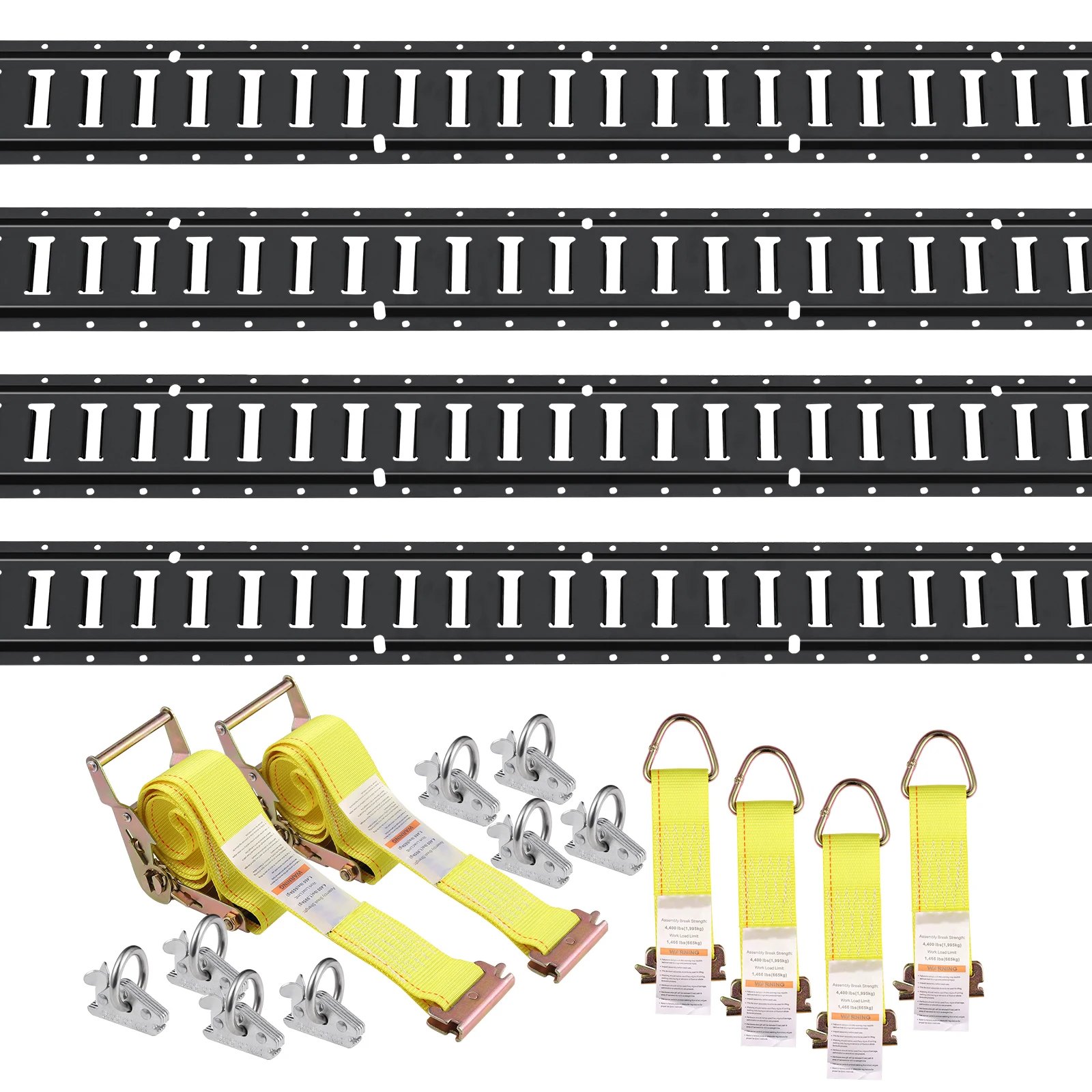 

SucceBuy 4Pack 5ft E Track Tie-Down Rail Kit with D-Ring & Ratchet Straps Securing Accessories for Cargo Motorcycles Bikes