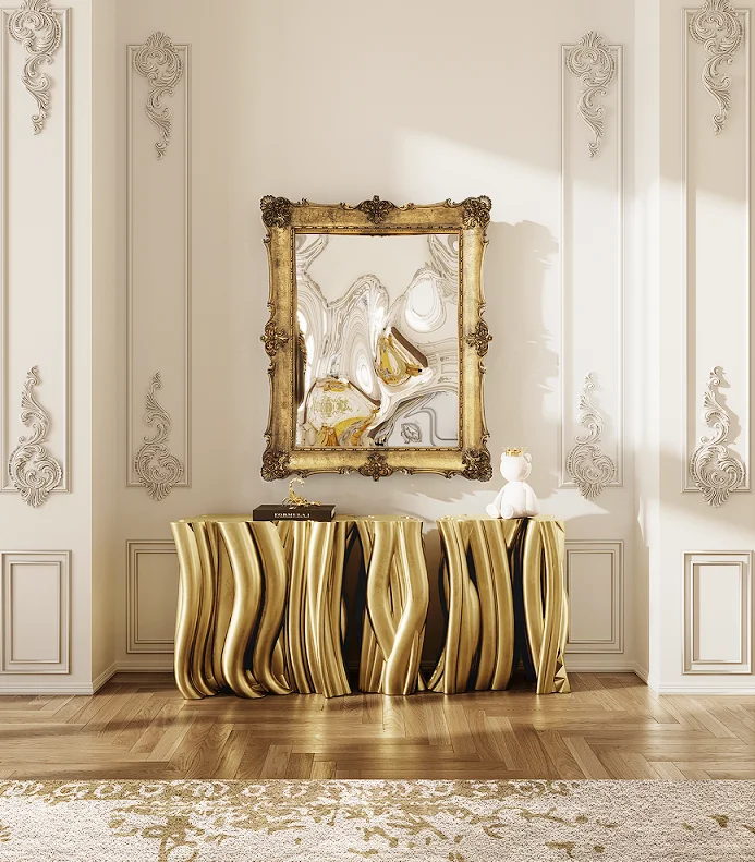 #￥MR Light Luxury Module Console Table Designer Metal Hotel Living Room Corridor Decoration Side Table Home Entryway Villa