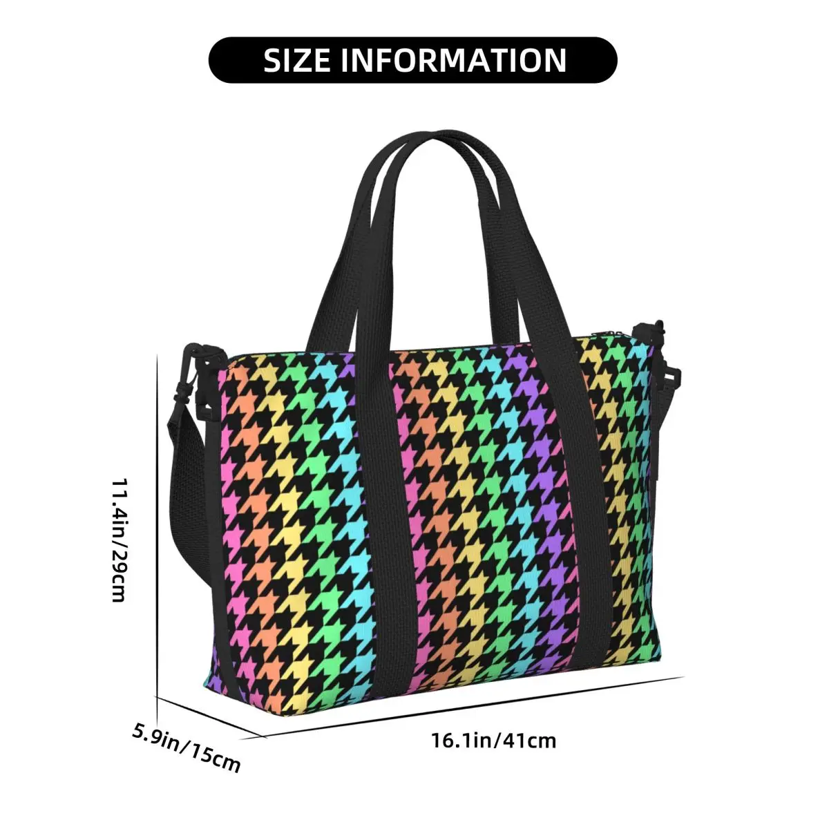 Sac fourre-tout pied-de-poule arc-en-ciel pastel personnalisé pour femme, grande capacité, salle de sport classique, sac de voyage initié à la plage