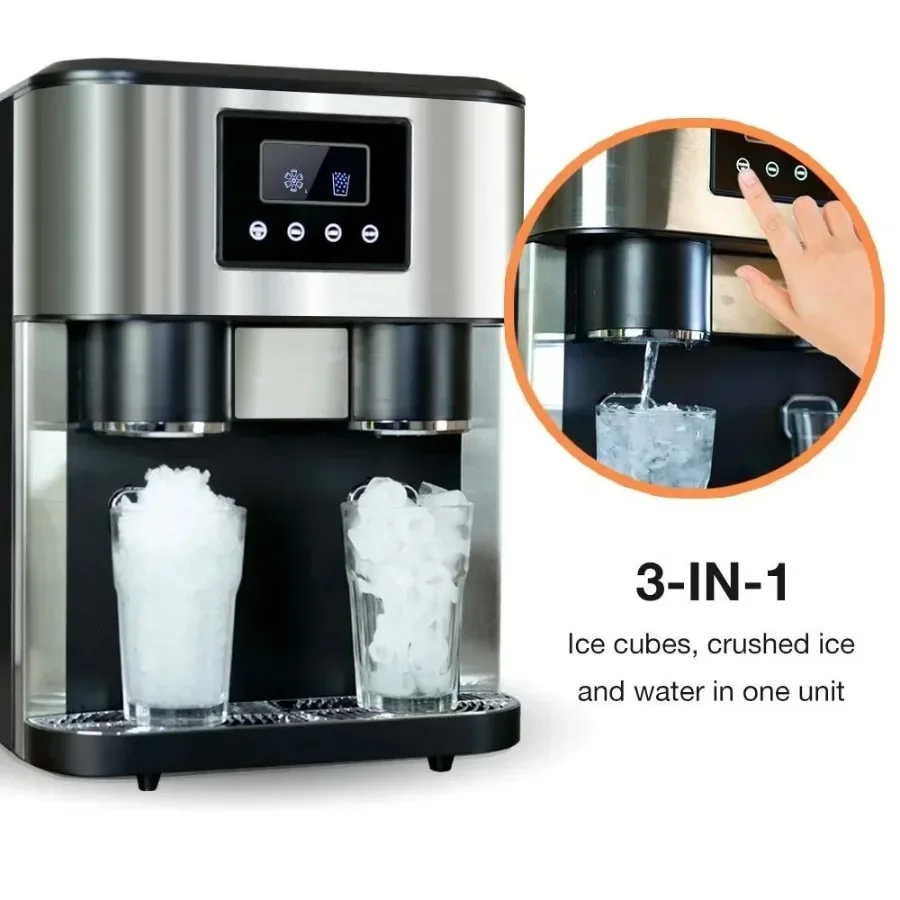 Countertop Ice Maker With Cold Water 2 Size Ice Cube Portable Automatic Ice Cube Making Machine With Crusher Direct Manufacturer