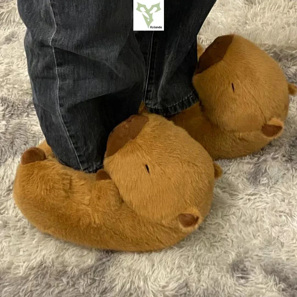 Capybara Plush Slippers Women Cartoon Cute Lovely Soft  Animals Plushy Shoes Cozy Capibara Sandals Winter Indoor Warm Slipper