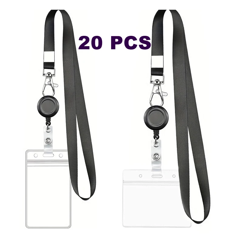 

20 Pack Lanyards with ID Badge Holders Retractable Badge Reel with Clips Office Neck Lanyard with Id Card Holder Waterproof