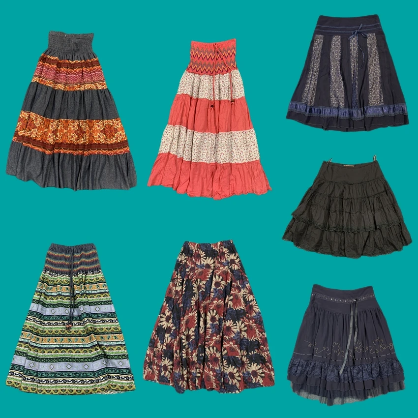 

Юбка в стиле Y2K для девушек, в стиле миллениал, ретро, этническая, с кружевными вставками и принтом, А-силуэт, в гонконгском стиле, с низкой талией, плиссированная, со сборками