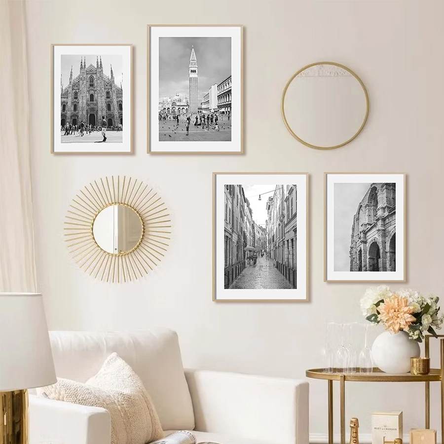 Italian Architectural Landscapes Art Prints Vintage Posters Black White Old Photo Canvas Painting Living Room Wall Decor