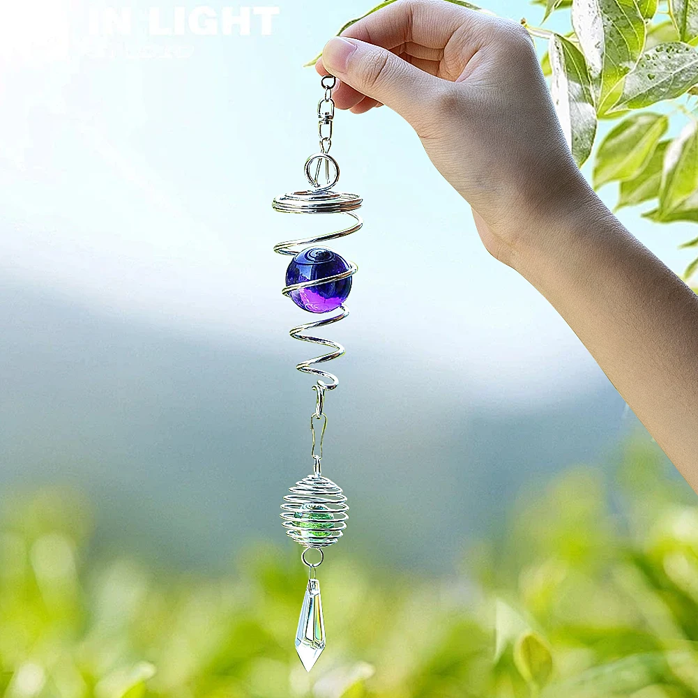 Hand-made Rotating Crystal Ball Spring Three-pointed Bead Pendant Wall Decor Hanging Suncatcher Room Decoration Accessories