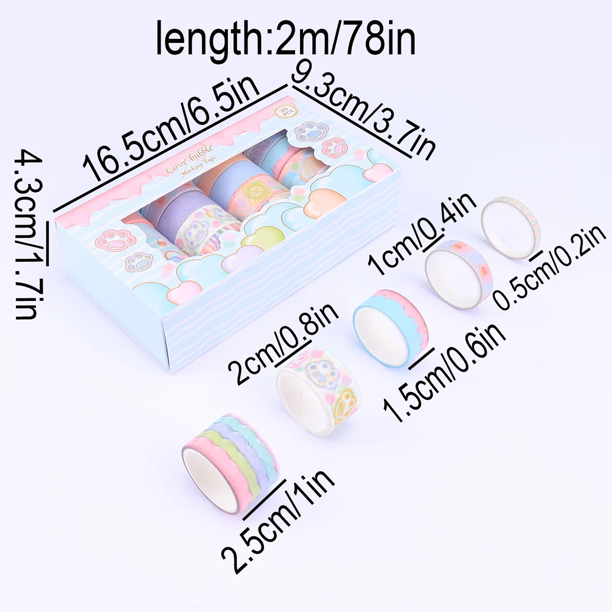 창의적인 사탕 테마의 유화 와시 테이프 12롤/박스, DIY 노트북, 사진 프레임 및 선물 상자 장식에 적합