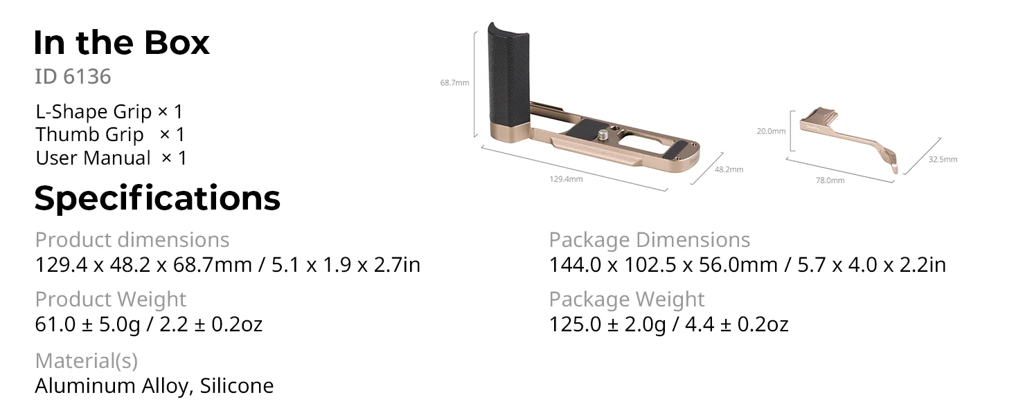 SmallRig L-förmiger Haltegriff für Panasonic LUMIX L10, Titan-Griff mit integriertem Silikon und Arca-Swiss Schnellwechselplatte – Detail 8