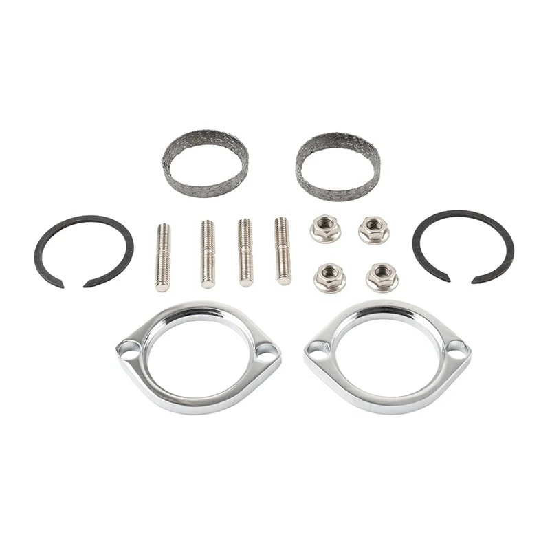 Exhaust Flange Install Kit Flanges Gaskets C-Clips Nuts Washers For  Softail Sportster Dyna Touring 30-0205