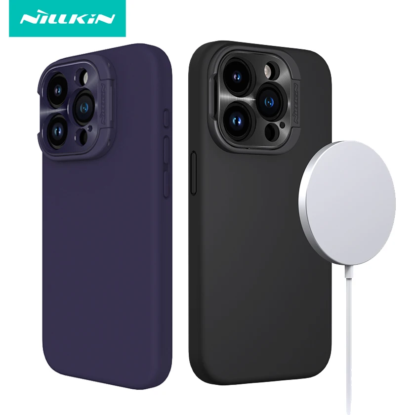 NILLKIN For Magsafe iPhone 15 Pro Max Case LensWing Liquid Silicone Magnetic Cover For iPhone 15Pro/14 Pro Max With Kickstand