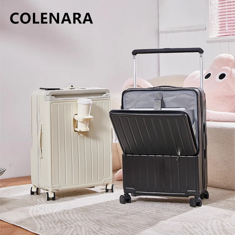COLENARA ABS+PC Suitcase Front Opening Aluminum Frame Boarding Box USB Charging Trolley Case 20