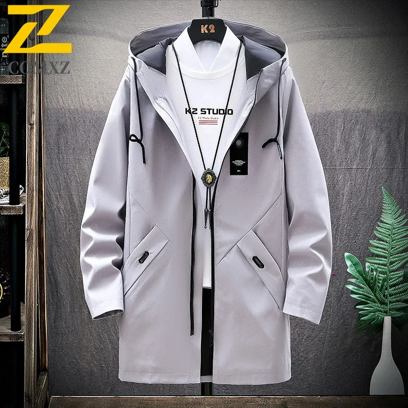 COMXZ Padding Coat Mid-Length Solid Color Hood Camping Windproof Parka Loose Thickened Cold Protection Autumn Winter Trench Coat
