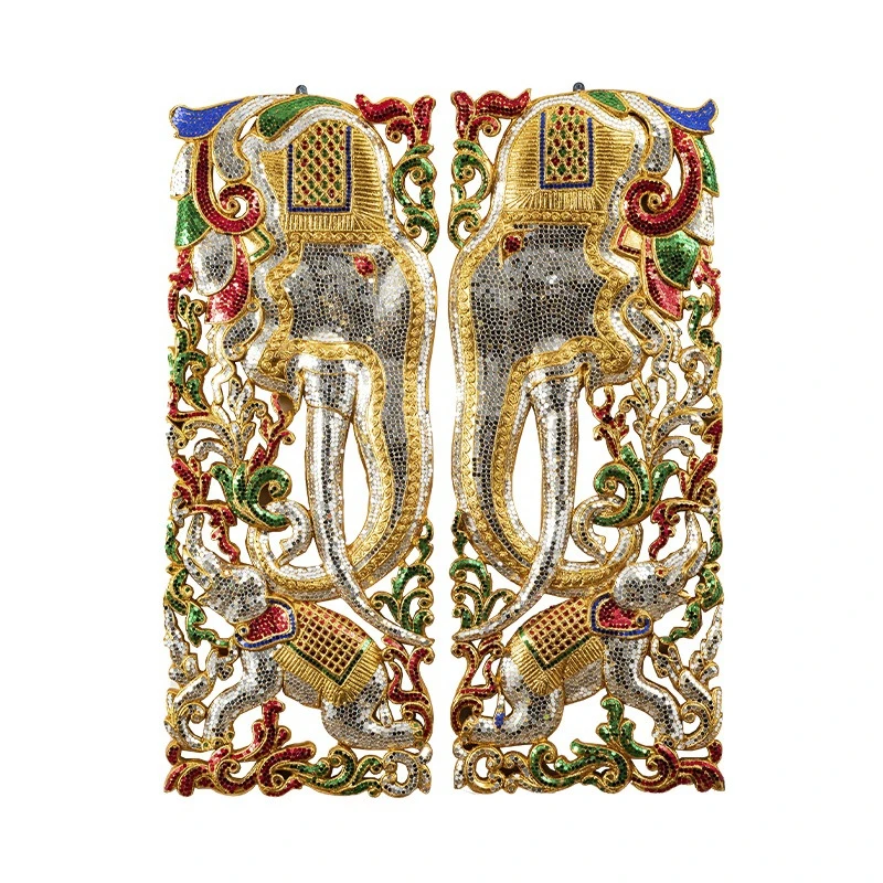 Elephant carved panel wall hanging teak living room sofa background wall wall hanging handicrafts