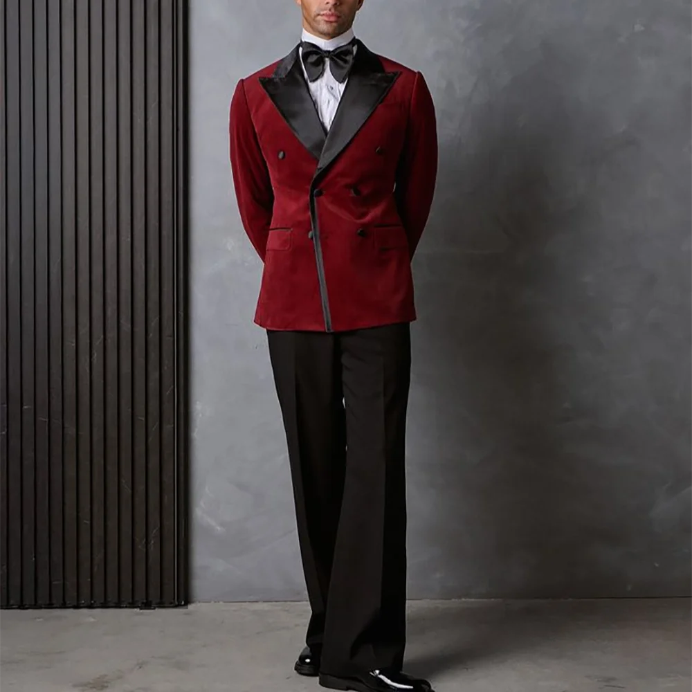 

Стильный бархатный пиджак, шикарный пиджак с остроконечными лацканами, комплект из 2 предметов, двубортный прямой свадебный пиджак для жениха, брюки