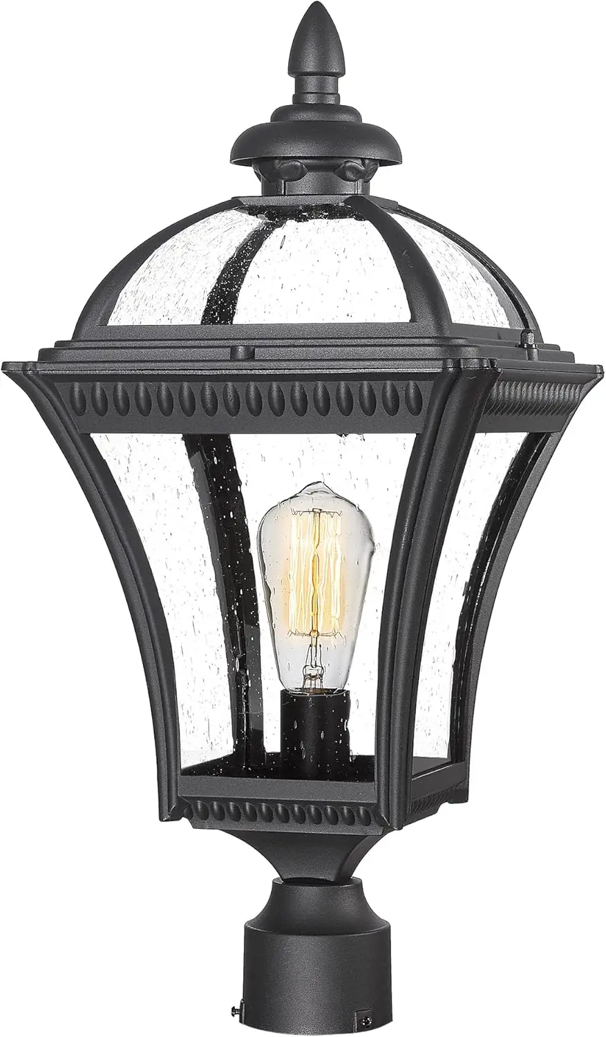 22 Inch Outdoor Post Light, Farmhouse Vintage Pole Light for Yard, Aluminum with Seeded Glass, Black Finish