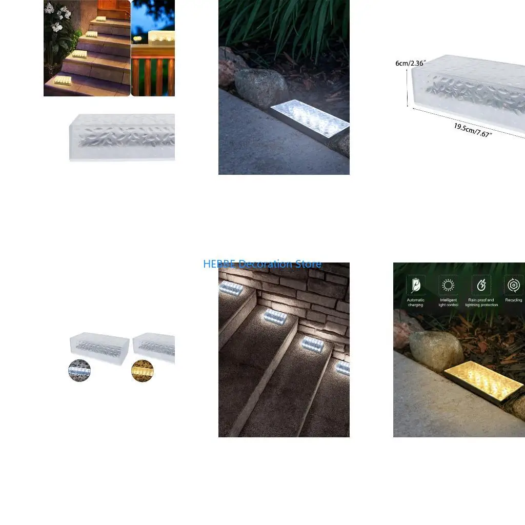 B0KC Solar Brick Lights Outdoor Waterproof Stair Step Paver Lamp Landscape Light LED